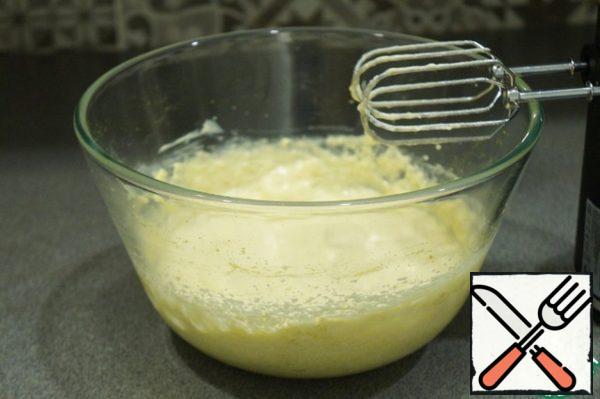 Add the eggs one at a time, beating after each. You should get a light loose mass.
