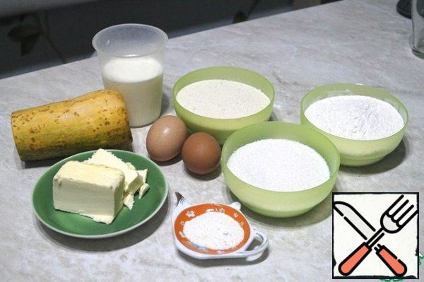 Prepare all necessary products. In a bowl, mix semolina with milk. Cover and leave for 1.5-2 hours.