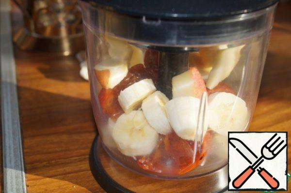 Slice the fruits and put them in the bowl of a blender. For making smoothies.
