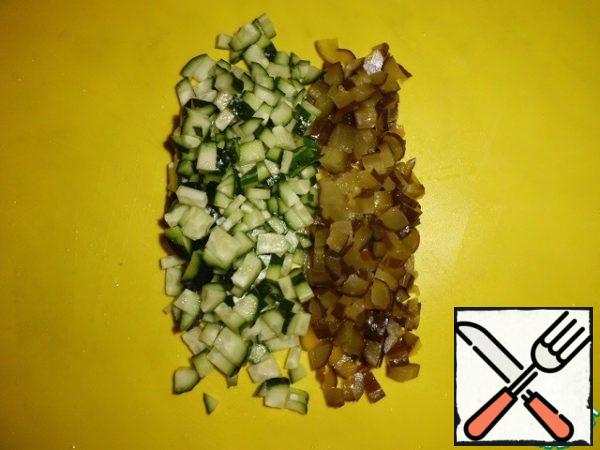 Cucumbers cut into medium-sized cubes.
