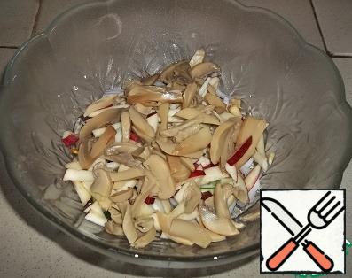 With canned mushrooms drain the liquid, if you need to cut.