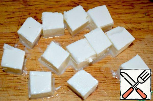 Cheese cut into small cubes and add to not lean version of the salad.
