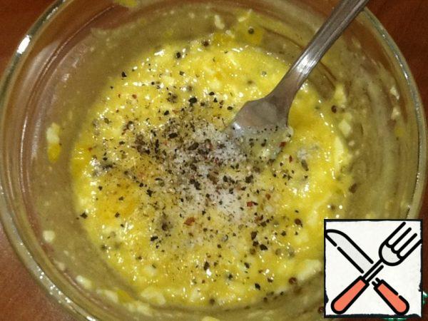 Stir with a fork until smooth, add salt and pepper to taste.
