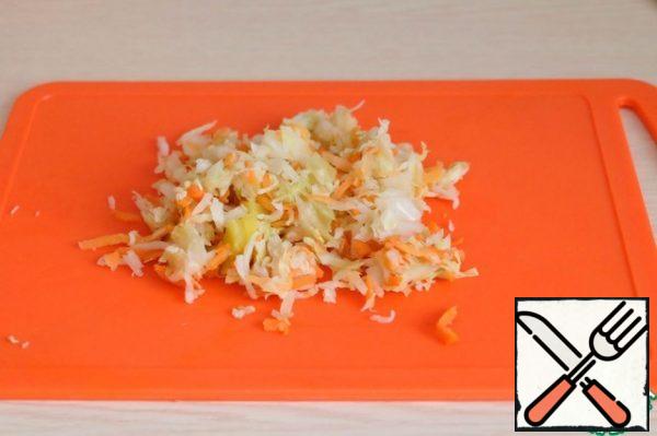 Marinated cabbage rinse in cold water, squeeze and chop.