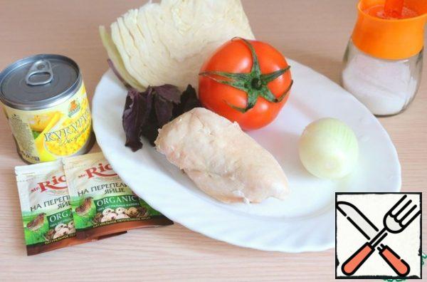 Ingredients for making salad. To prepare a salad, it is better to take large tomatoes with strong, thick walls.
