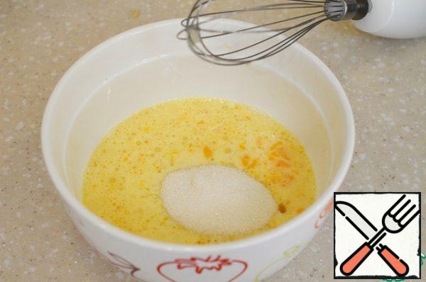 Add melted butter, sugar, vanilla sugar.