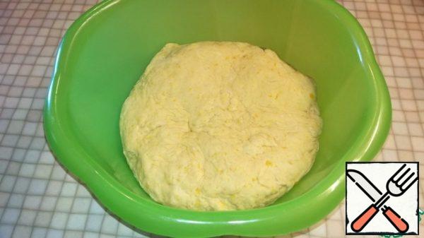 Knead the dough well for 10 minutes. Cover with a towel and put in a warm place for 1 hour.
