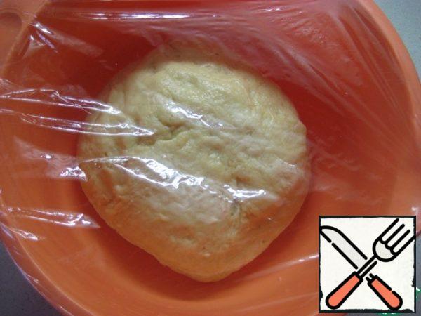 Cover the bowl with the dough film and leave in a warm place for proofing for 1.5-2 hours.