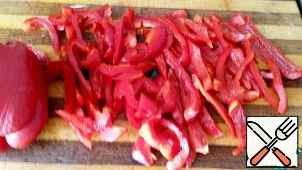 Sweet pepper cut into thin strips.