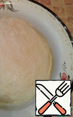 Gradually add the flour, kneading the dough. My dough took more flour than indicated in the recipe. The dough should be soft and fluffy. Thanks to the oil, it almost does not stick to the hands.
