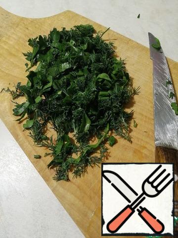 Finely chop the greens and put in a bowl.