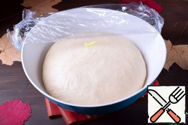 Cover the bowl with the dough and leave in a warm place to rise. So the dough rose after 40 minutes. Will knead it again will cover the dishes and leave the dough for another 40 minutes (approximately) to re-rise.