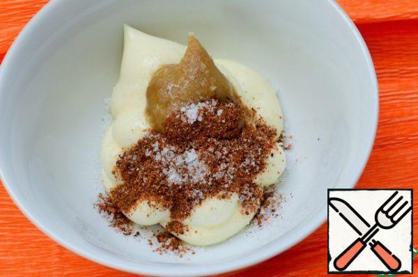 In a bowl, mix mayonnaise, pepper mixture and mustard.
