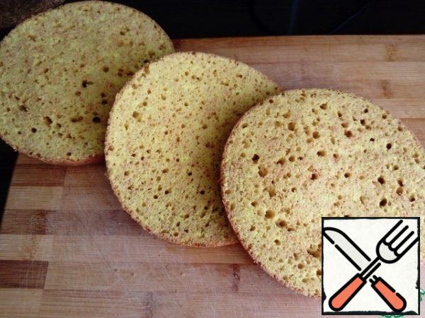 Sponge cake cut into three cake.