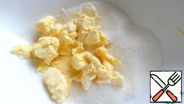 Soft butter or margarine mix with sugar and vanilla.