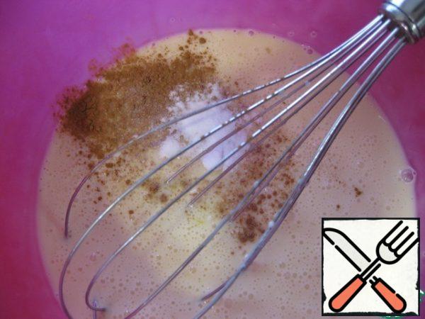 Add baking powder, cinnamon and vanilla, stir