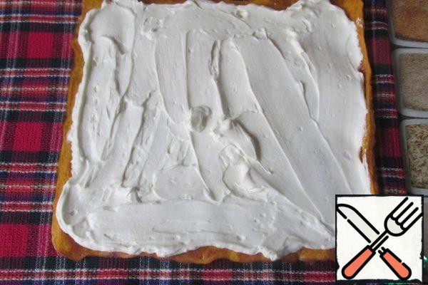 The cooled layer of dough lubricate curd cream