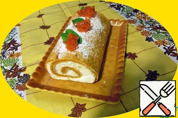 You can put the roll in the refrigerator for a while, or you can not take it out, immediately starting to eat.
In general, decorate to taste and fancy and serve.
Help yourself, it's very tasty!