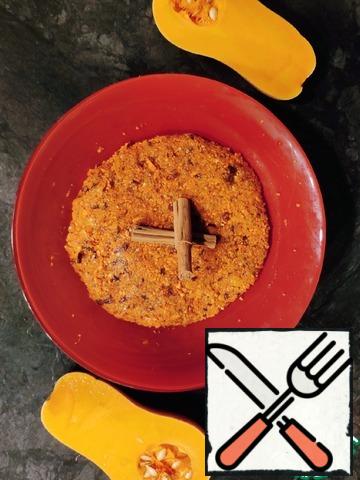 Cut the carrots, grind it in a blender, then chop the dried apricots and prunes with nuts and combine everything together. Add eggs ( 3 proteins, 1 yolk), vanilla sugar and flour. All mix thoroughly.