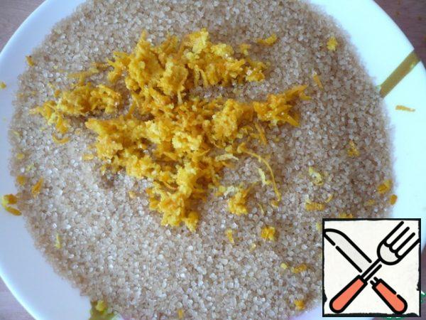 Pre-weigh the brown sugar and rub the orange zest on top.

