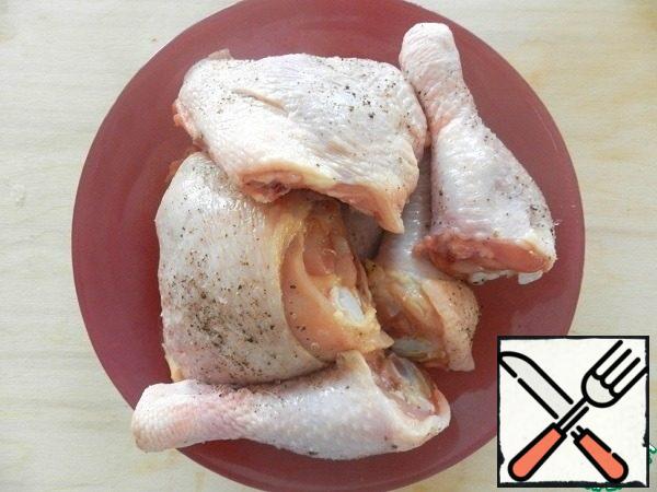RUB the chicken with salt and black pepper.
