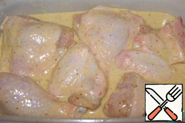 Place the chicken and all the marinade in a container with a lid and send to the refrigerator for a couple of hours, and ideally for a day.