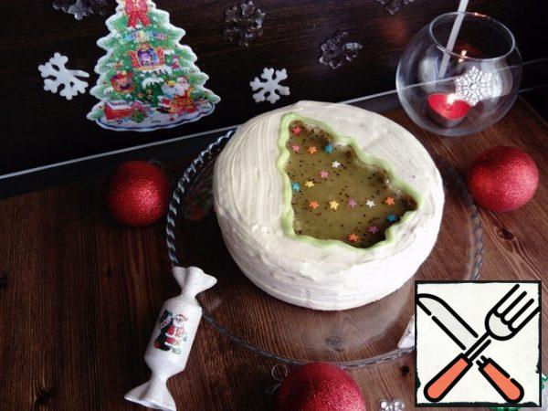 Before serving, remove the pie from the refrigerator for 30 minutes. The pie turns out to be very delicate, with a slight orange flavor. Kiwi jelly gives a pleasant sourness.
