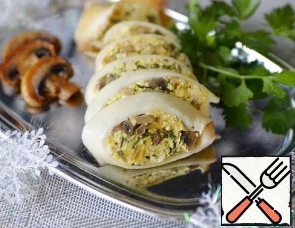 Squid Stuffed with Scrambled Eggs with Mushrooms Recipe