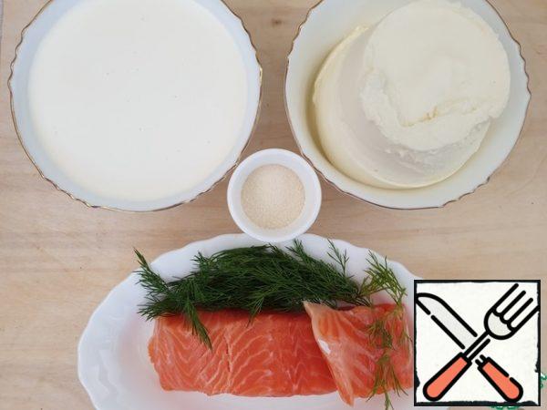 Prepare trout, dill, cream, cream cheese, gelatin.