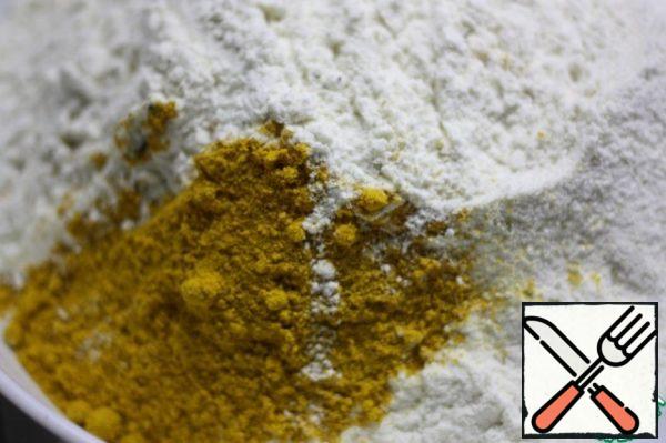 Mix flour, salt, turmeric.
