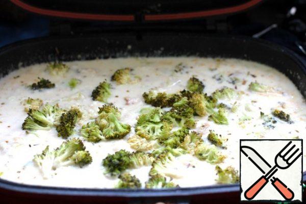 In a frying pan, melt the butter, add the leeks cut into rings and simmer on low heat under the lid for about 3-4 minutes. Then add the flour and mix. Pour in the milk in which the fish was cooked (gradually, half a Cup), stirring gently. Cook without a lid on low heat for about 10 minutes, if necessary, add more milk or water if the sauce has become too thick.
Add broccoli, divided into small florets, capers (and peeled shrimp, if we use them). Season the contents of the pan with sea salt, freshly ground black pepper and lemon juice. Stir gently, remove from heat a minute after cooking