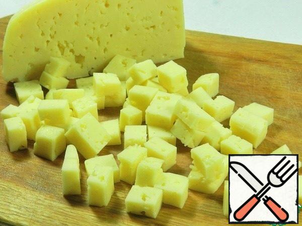 
Hard cheese (any to taste) cut into the same cubes as the chicken.