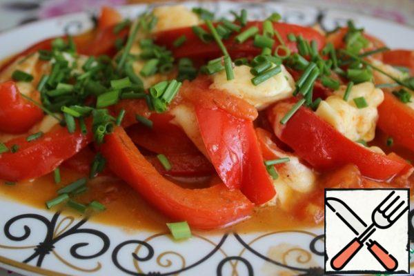 Serve with liquid, sprinkled with herbs. It is delicious both hot and cold.