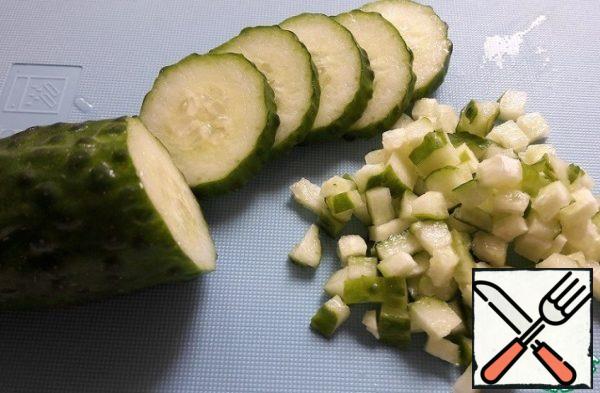 Cucumber cut into cubes.