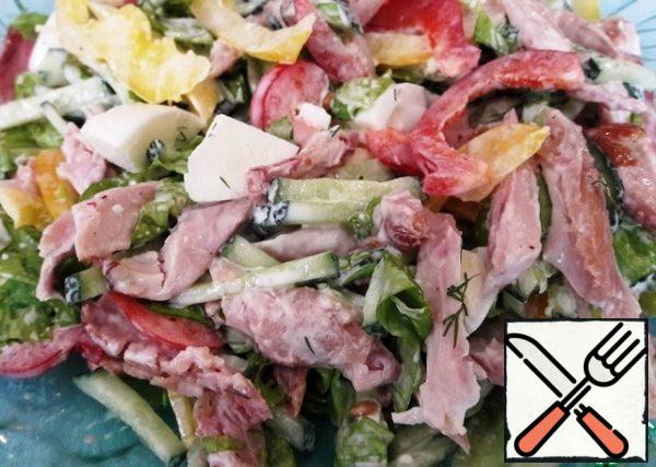 Add the chopped eggs. Try to add salt to the salad.
