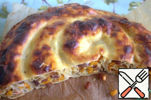 The hot pie has an upper crust, but wait - it will become softer.
