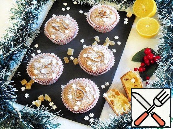 We send it to the prepared oven for 20-25 minutes. Remove, cool and sprinkle with powdered sugar or cocoa to give a lemon-chocolate flavor.
Came out 12 pieces of 65 g.