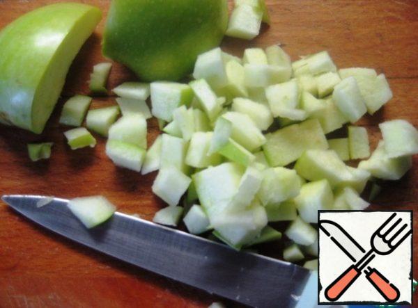 Cut the green Apple into small cubes (I did not remove the skin). Add to salad bowl.