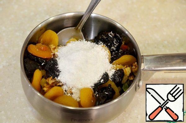 Add the coconut shavings and mix.
