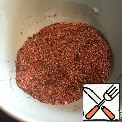 Mix the garlic powder, cumin, paprika, cumin, salt and pepper.