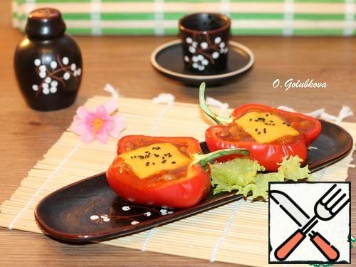 Decorate the pepper with herbs and serve. Bon Appetit!