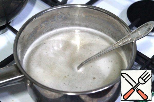 Then dissolve the gelatin in hot chicken broth (3-4 cups), strain.