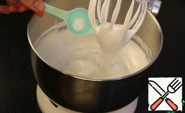 Then citric acid and another 2-3 minutes whisk. Meringue will become noticeably denser after citric acid.