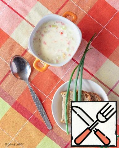 The soup is very tasty in the summer, when heavy meat soups are very reluctant to eat, and you want hot. Thanks to milk and eggs, it is very nutritious.
