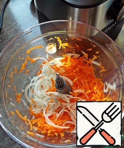 Chop the onion and carrot.