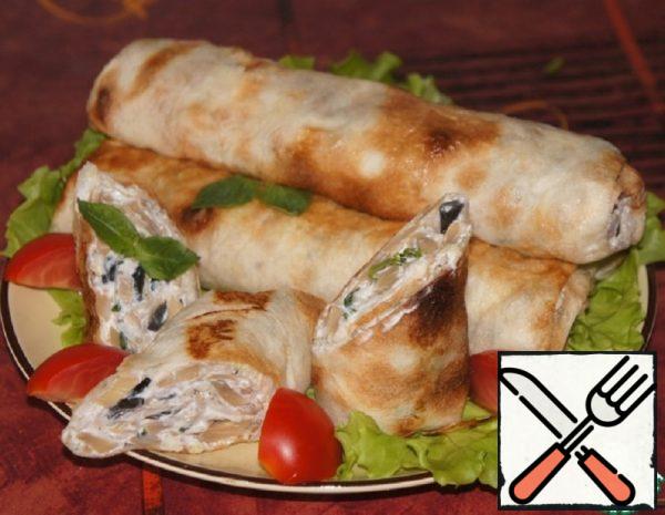 Pita Bread Rolls with Cheese and Mushrooms Recipe