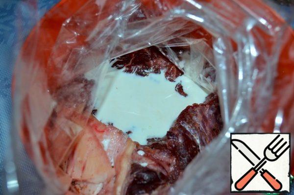 Before baking, add the cream in the package.