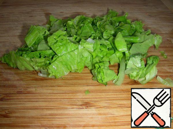 Cut or tear small pieces of salad.