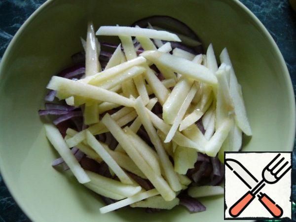 For dressing, mix vegetable oil, balsamic vinegar, soy sauce, lemon juice and pour into the salad. Mix well.
