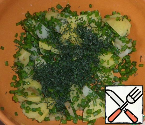 Add finely chopped dill or parsley. Choose according to your taste.